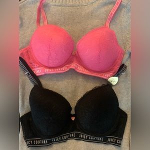 NEW Juicy Couture Valentines Brassier Push up Bra Set (pink and black)